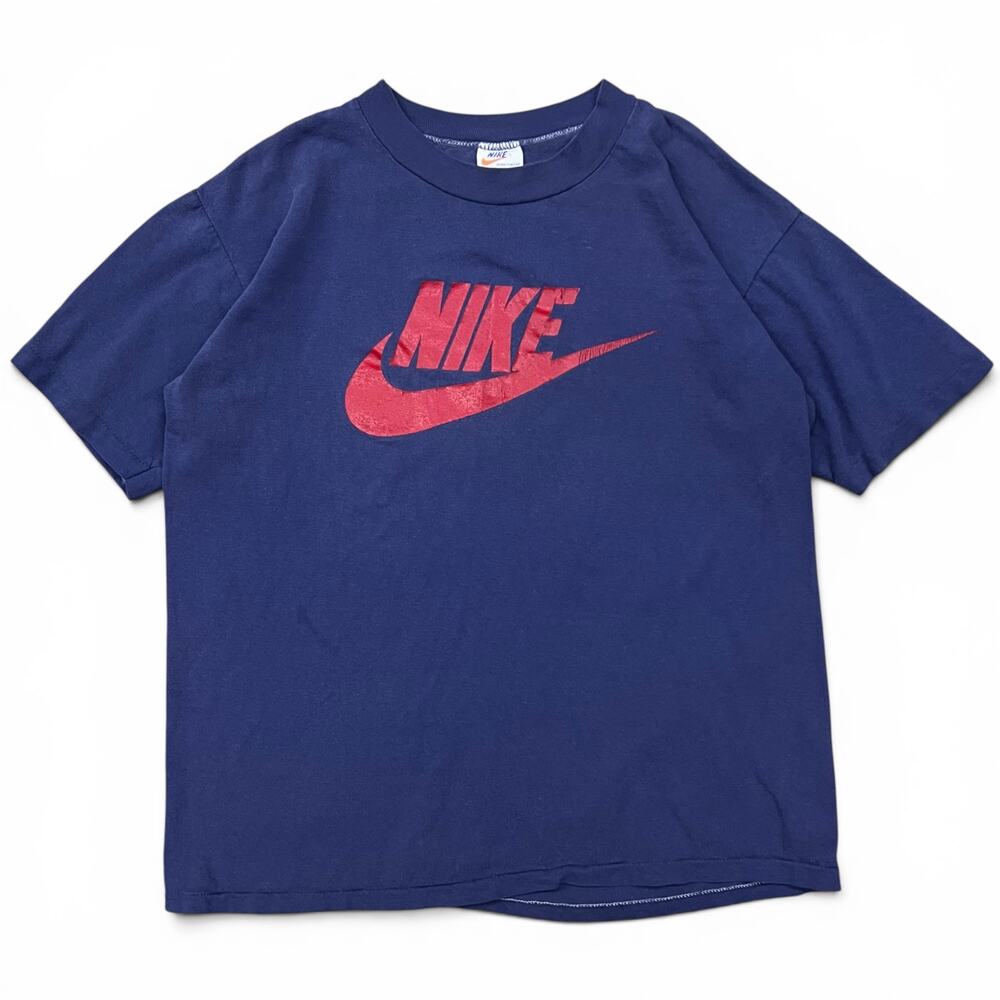Vintage 70s Nike USA White Tag Varsity Athletic Spellout T Shirt Dark Blue Red